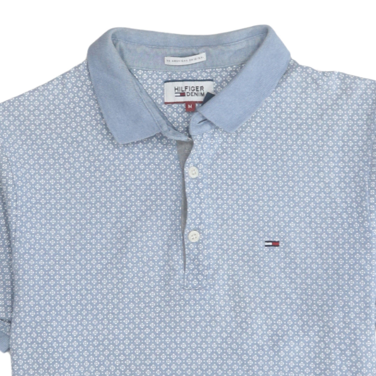 Tommy Hilfiger Denim Men's Blue Geometric Cotton Polo Shirt M