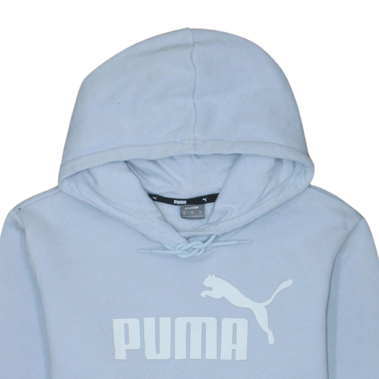 Puma Women Light Blue Pullover Hoodie M Logo Print Cotton Blend