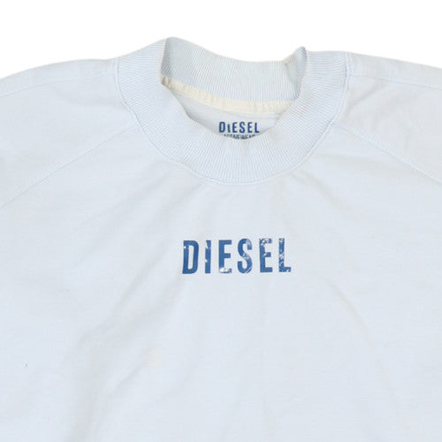 Diesel Men's White Crew Neck Logo Pullover Sweatshirt L