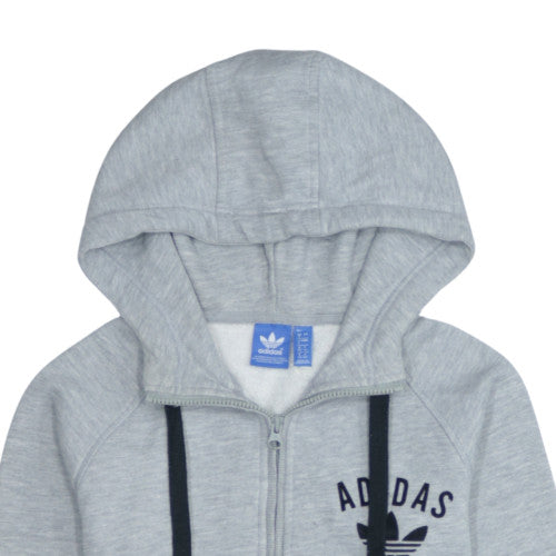 Adidas Women Grey Full Zip Hoodie Lined Cotton Blend UK 8