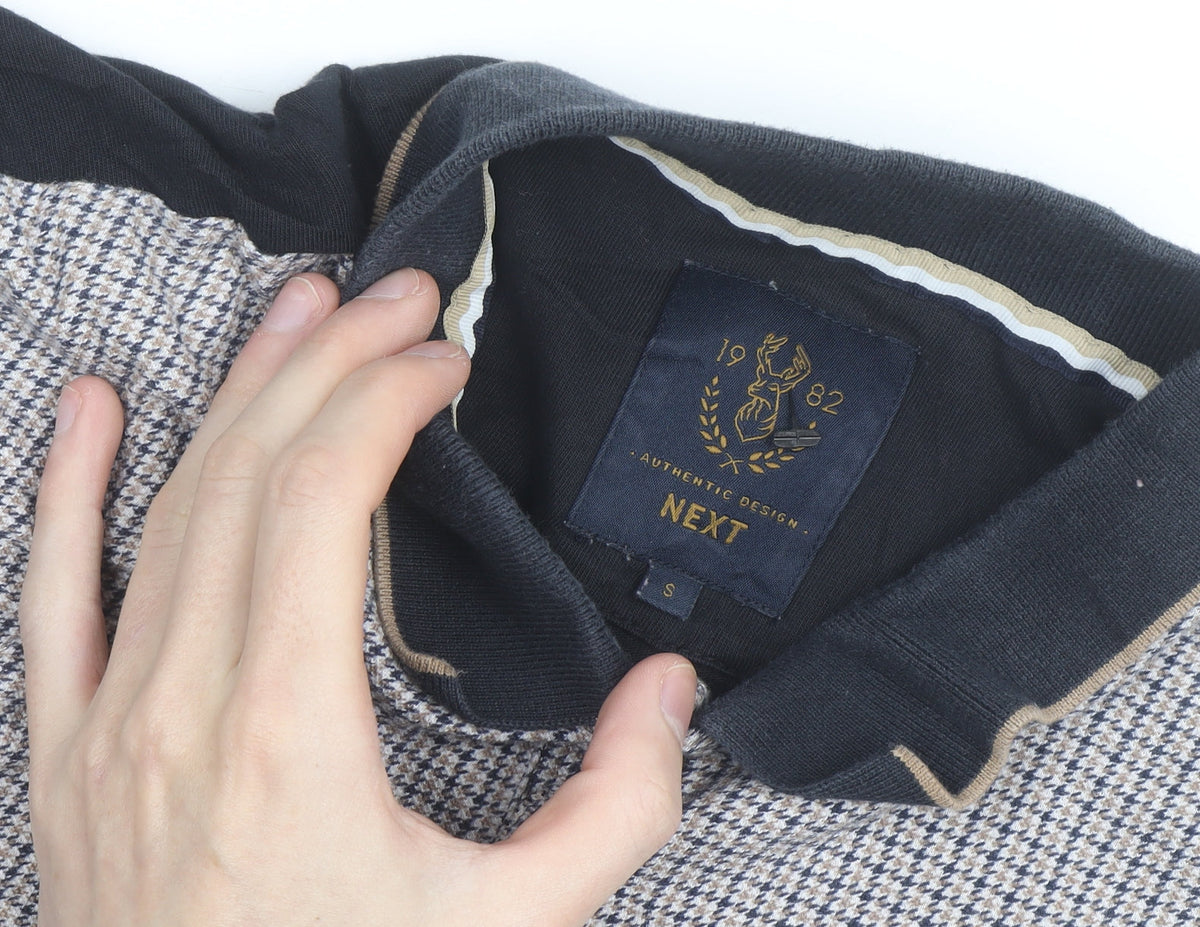 Next Men's Blue Houndstooth Cotton Collared Polo Shirt Size S