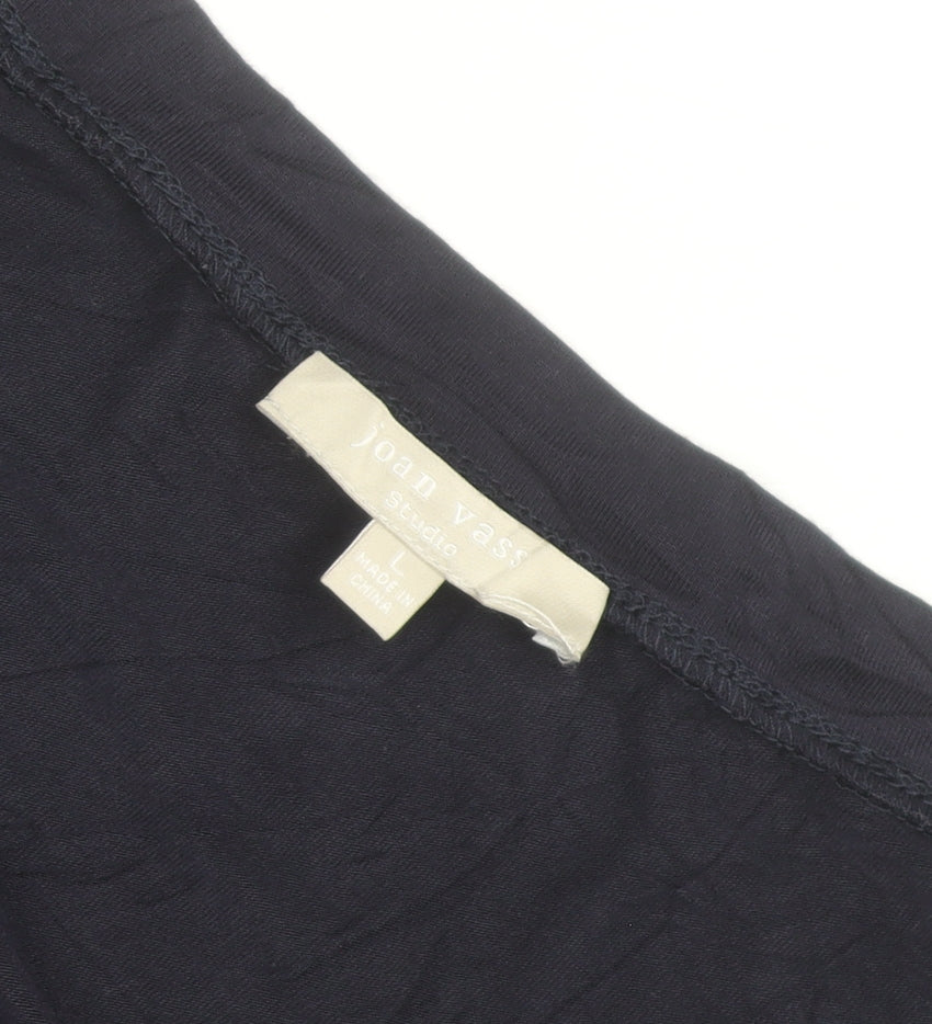 Joan Vass Studio Women Navy Long Sleeve Embellished Top L