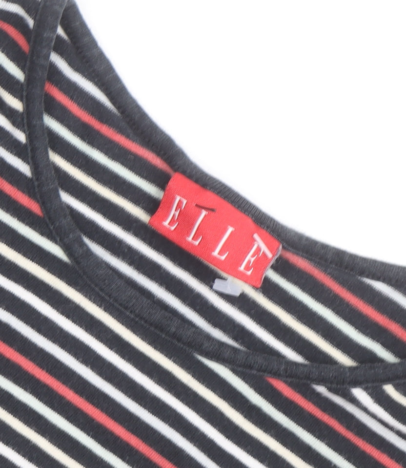 ELLE Women's Multicoloured Striped Embroidered T-Shirt Size S UK10
