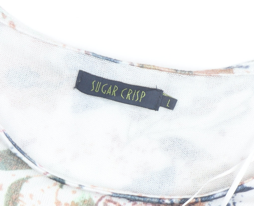 Sugar Crisp Womens Floral Long Sleeve Jersey Top Size L White Multicoloured