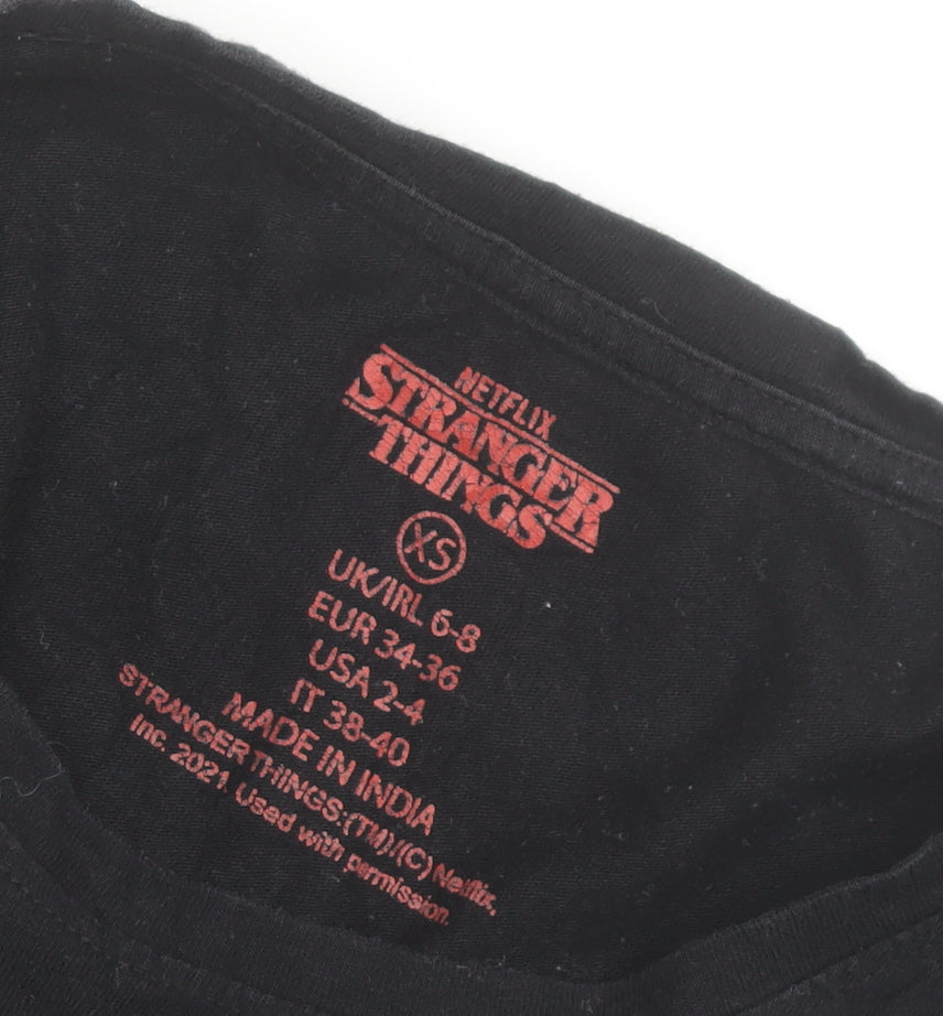 Primark Unisex Black Stranger Things Long Sleeve Cotton Top XS