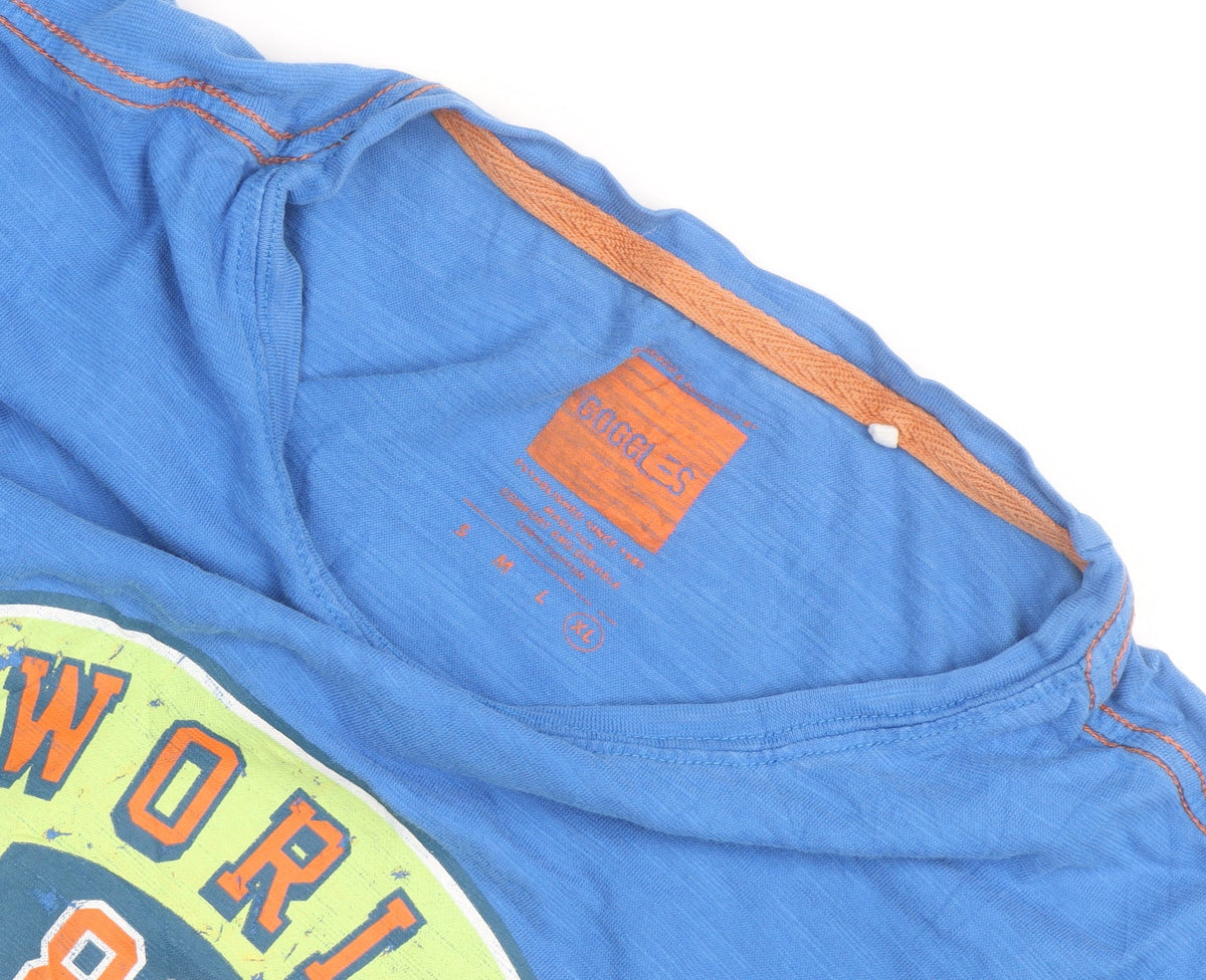 Goggles Men's Blue Motor Racing Graphic Crew Neck T-Shirt Size XL