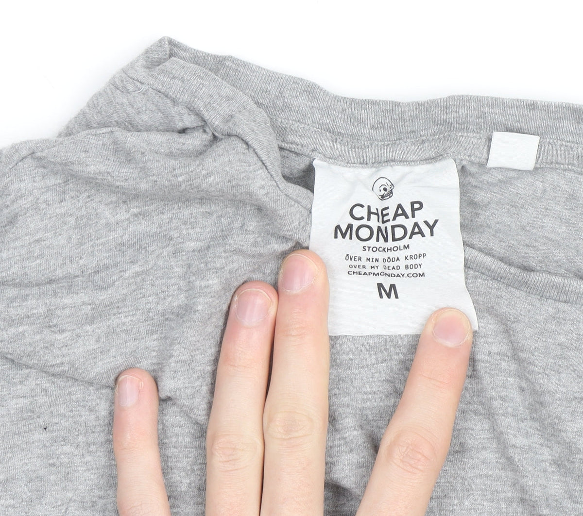 Cheap Monday Men's Grey Skull Logo Crew Neck Cotton T-Shirt M
