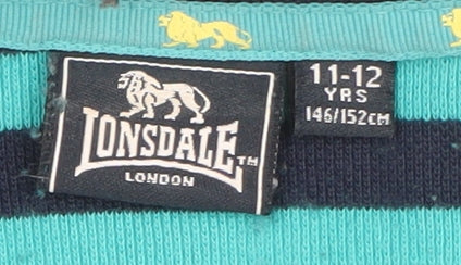 Lonsdale Boys Blue Striped Polo Shirt 11-12 Years Short Sleeve Casual