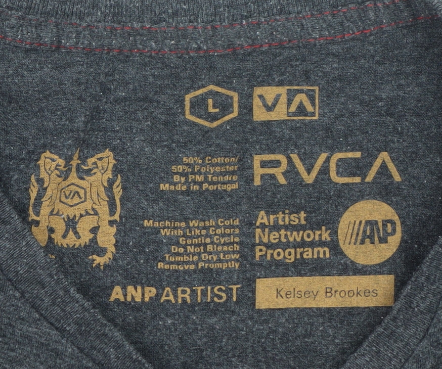 RVCA Men's Grey Large Animal Art Graphic T-Shirt