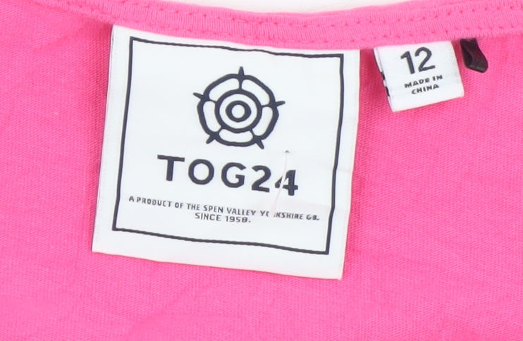 TOG24 Womens Pink Cotton Button Front Scoop Neck T-Shirt Size 12