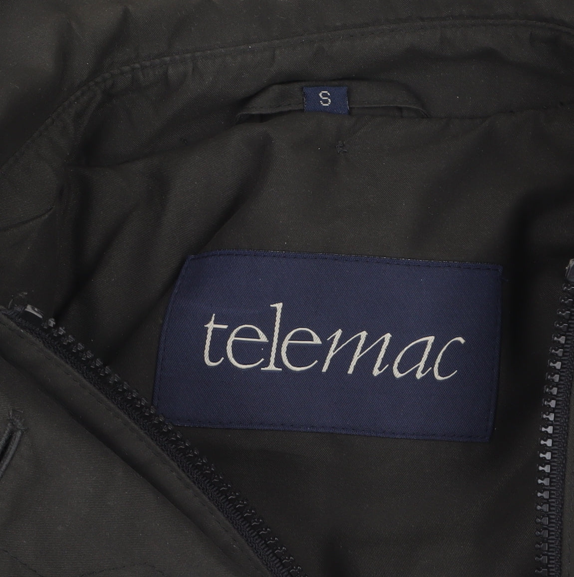 Telemac Men's Black Mid-Length Overcoat Size S with Button Fastening