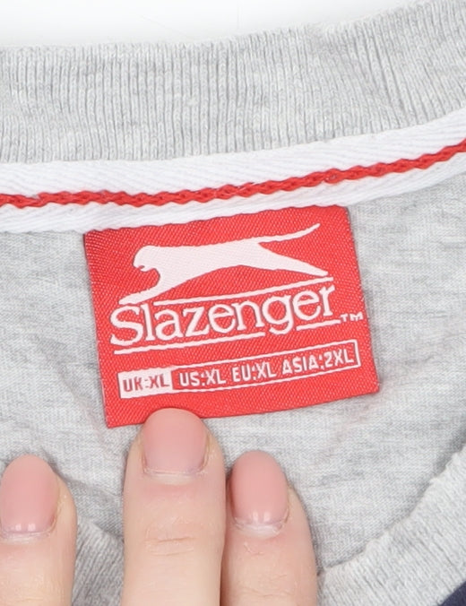 Slazenger Men's Grey V-Neck Short Sleeve Classic Fit T-Shirt XL