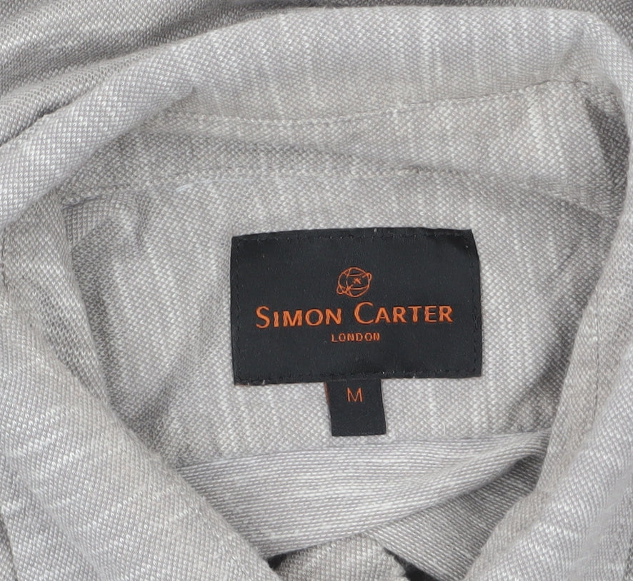 Simon Carter Men's Grey Cotton Long Sleeve Button-Up Shirt M