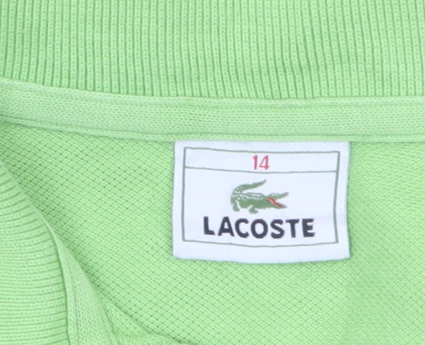 Lacoste Womens Green Cotton Polo Shirt Size 14 Short Sleeve Classic