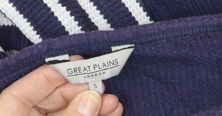 Great Plains Women Navy Striped Short Sleeve Knit Pullover Jumper S