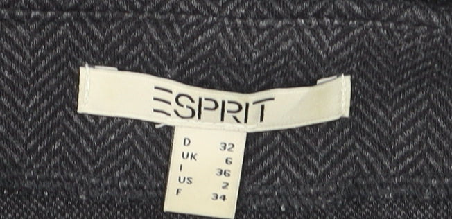 Esprit Womens Grey Herringbone Cotton Jumper Size 6 Long Sleeve Pullover