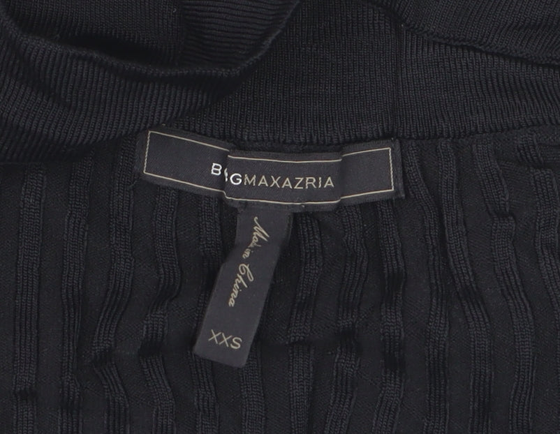 BCBGMAXAZRIA Women's Black Cold Shoulder V-Neck Cropped Knit Blouse XXS