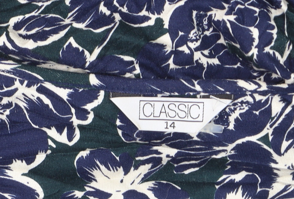 Classics Women's Blue Floral Tunic Blouse Size 14 Viscose Stretch 3/4 Sleeve