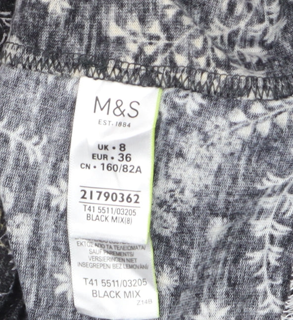 Marks and Spencer Women's Black Floral Jersey Long Sleeve T-Shirt Size 8