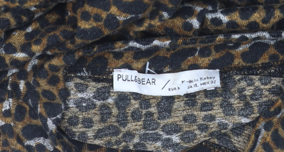 Pull&Bear Women’s Brown Leopard Mock Neck Long Sleeve Stretch Top Size 10