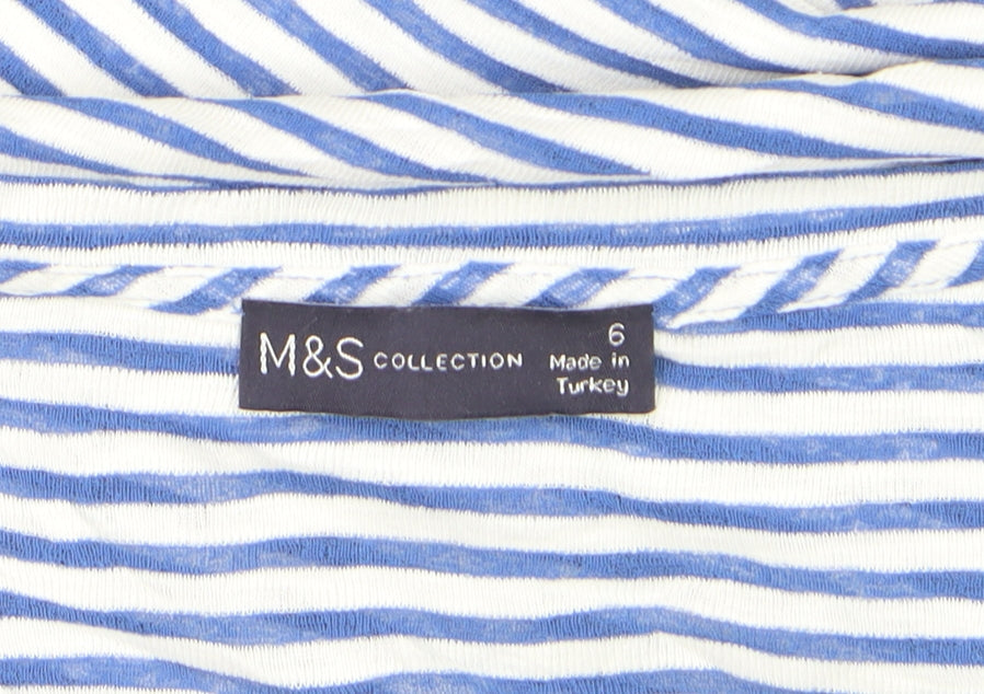 Marks & Spencer Women Blue Striped Basic T-Shirt Size 6