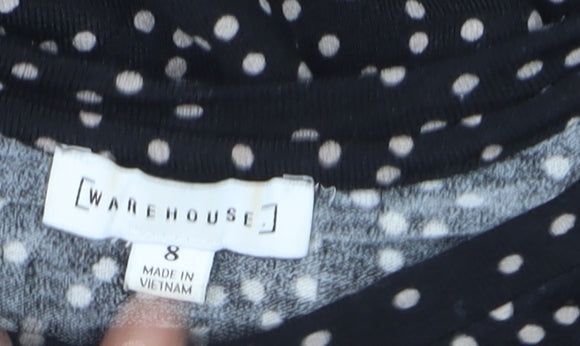 Warehouse Women’s Black Polka Dot Long Sleeve Jersey Blouse Size 8