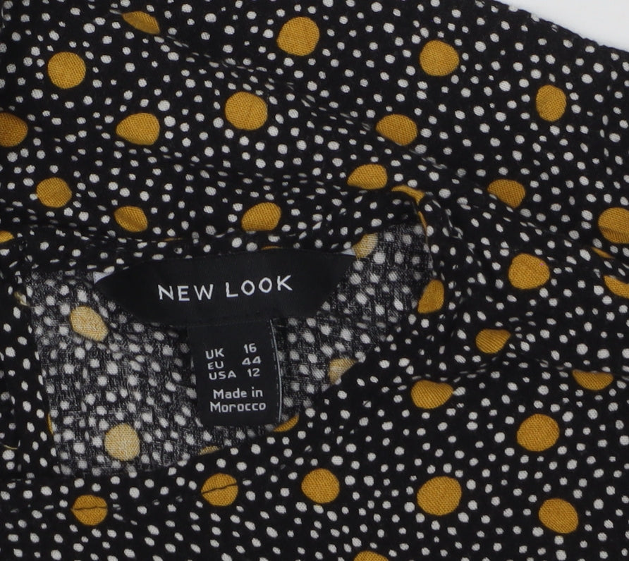 New Look Women Black Polka Dot Viscose Tunic Blouse Size 16