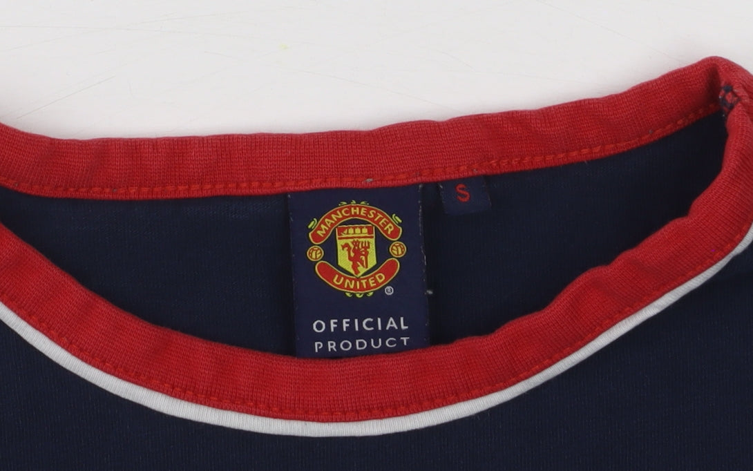 Manchester United Men’s Blue Small Polo Shirt Cotton Colourblock Logo
