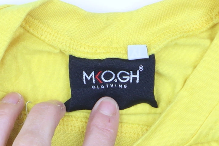MKO GH Men’s Yellow Graphic Print Crew Neck Cotton T-Shirt XL