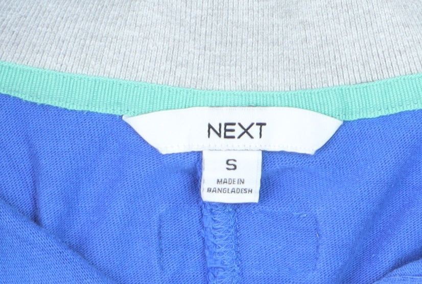 Next Men's Blue Striped Long Sleeve Polo Shirt Size S Cotton