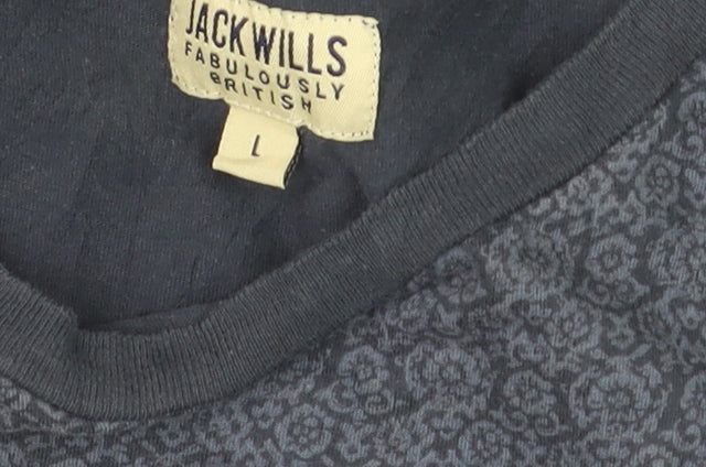 Jack Wills Men's Blue Floral Crew Neck Cotton T-Shirt Size L