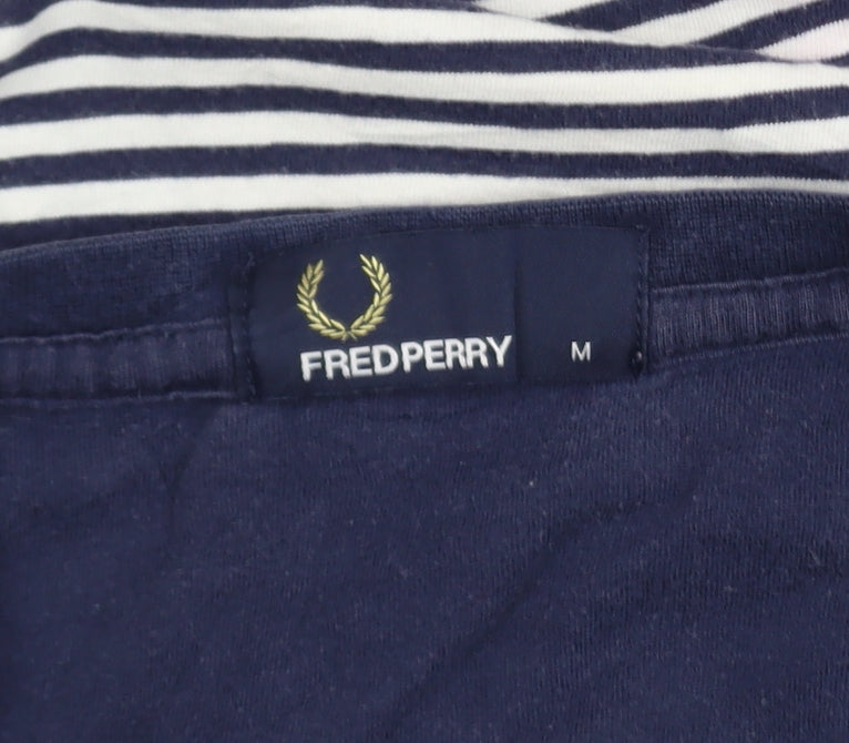 Fred Perry Women's Blue Striped Cotton T-Shirt M Classic Short Sleeve