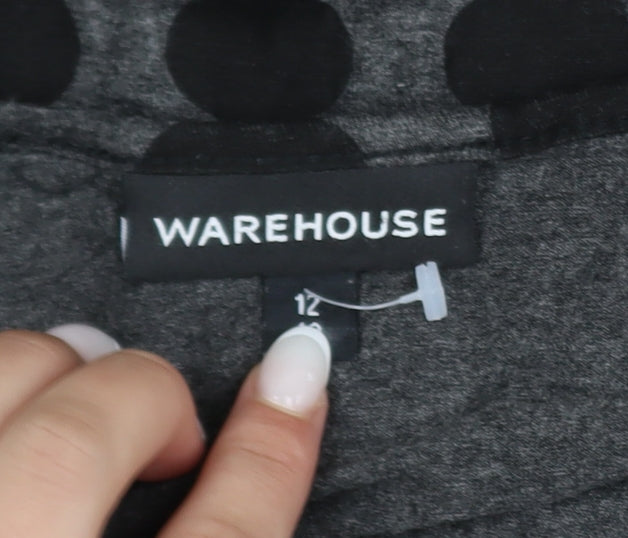 Warehouse Women Grey Polka Dot Shift Dress Size 12 Long Sleeve