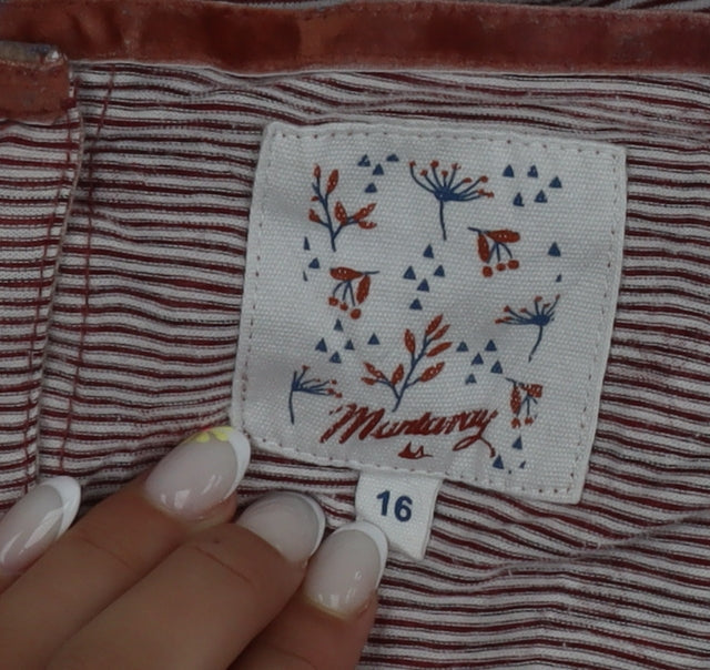 Mumtazary Women Red Striped Button Back Long Sleeve Tunic Blouse Size 16