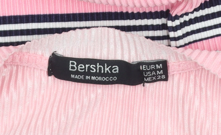 Bershka Women's Pink Striped Short Sleeve Basic T-Shirt Size 12