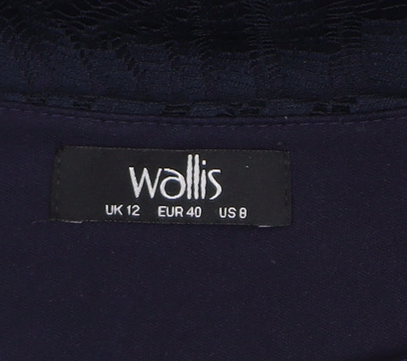Wallis Women Blue Lace Sheath Dress Size 12 3/4 Sleeve
