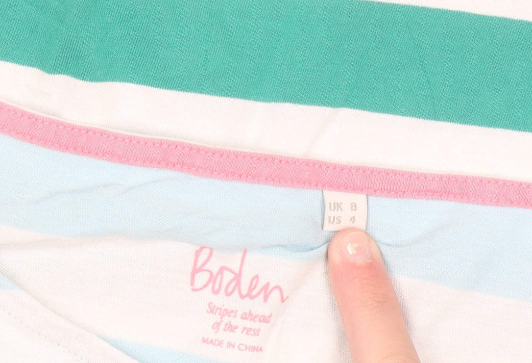 Boden Women's Multicoloured Striped Long Sleeve Cotton T-Shirt UK 8