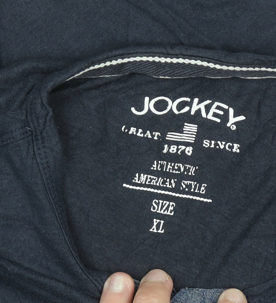 Jockey Men's Navy Blue Henley T-Shirt XL Cotton Short Sleeve