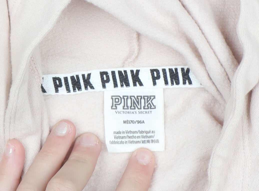 Victoria's Secret PINK Womens Beige Cropped Hoodie M Drawstring Logo