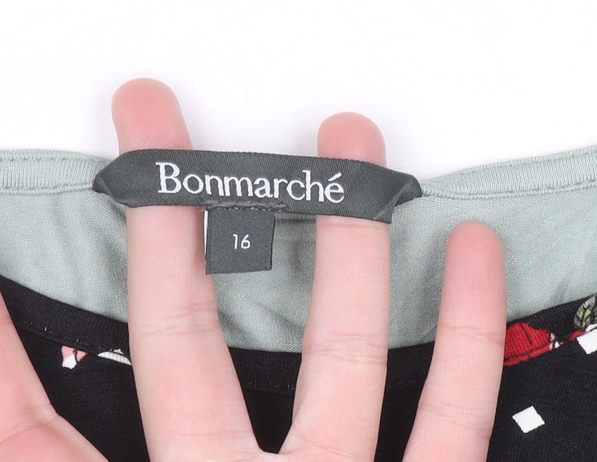 Bonmarché Women’s Green Tunic Top Size 16 Viscose Jersey Long Sleeve
