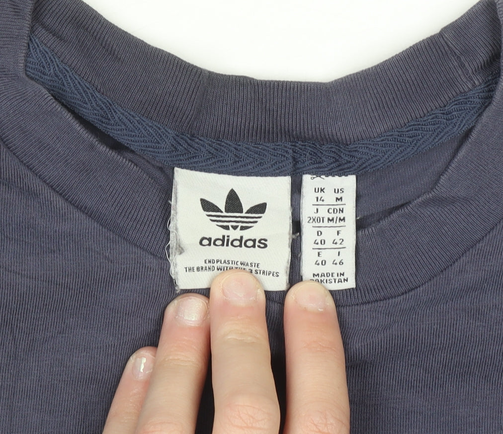 Adidas Women Blue Long Sleeve Crew Neck Cotton T-Shirt Size 14