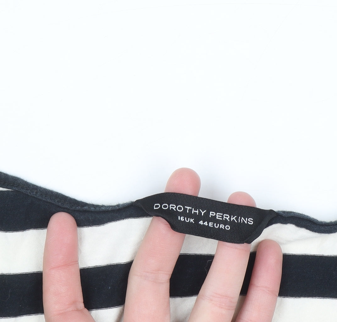 Dorothy Perkins Women’s Black White Striped Short Sleeve Jersey T-Shirt Size 16
