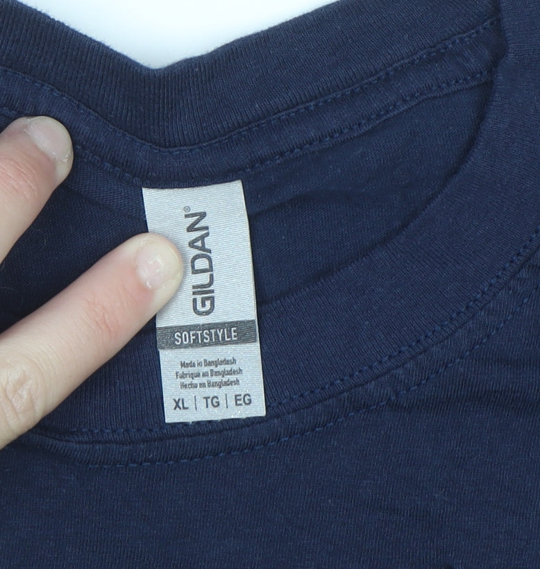 Gildan Mens Blue XL Band Graphic Retro Cotton T-Shirt
