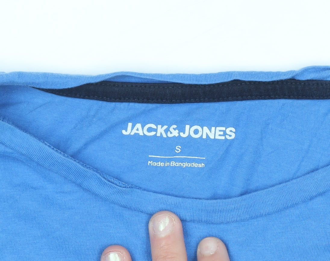 Jack & Jones Men's Blue Graphic Print Crew Neck T-Shirt Size S