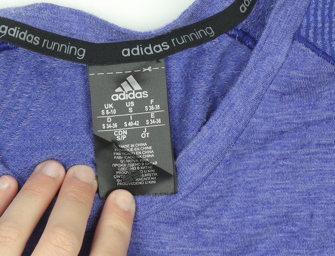 Adidas Women Blue Running T-Shirt S Slim Fit Short Sleeve