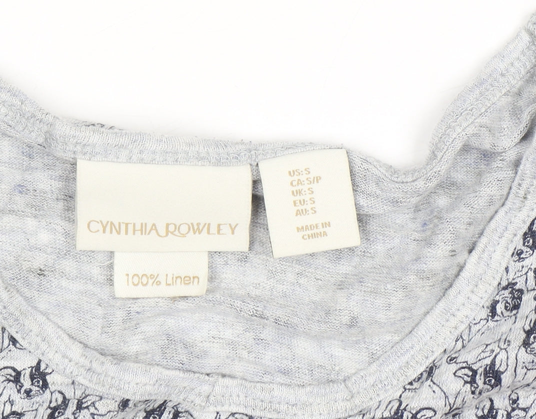 Cynthia Rowley Women's Grey Linen Floral T-Shirt Size S