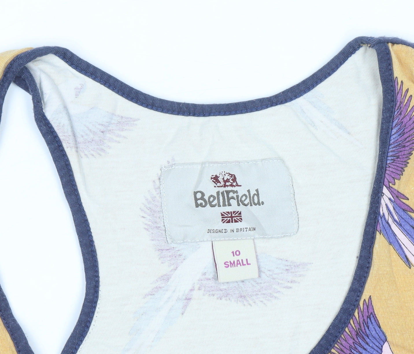 BellField Women's Yellow Bird Print Racerback Cotton Tank Top Size 10