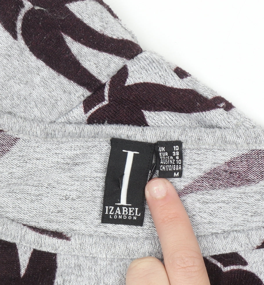 Izabel London Womens Grey Bird Print Relaxed Fit Pullover Jumper Size 10