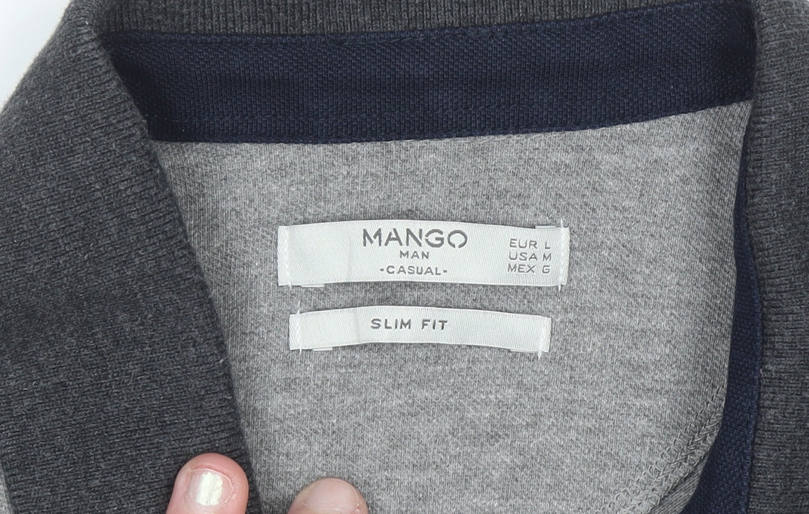 Mango Man Grey Slim Fit Short Sleeve Polo Shirt Size L