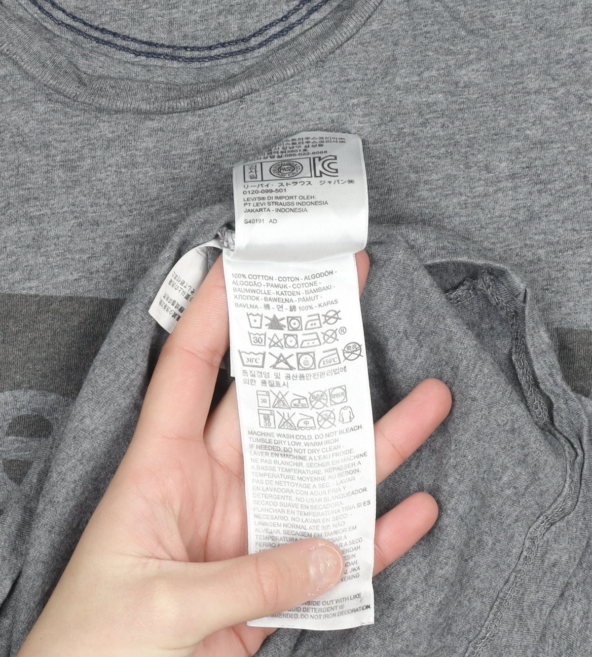 Levi's Men's Grey Logo Crew Neck Cotton T-Shirt Size M